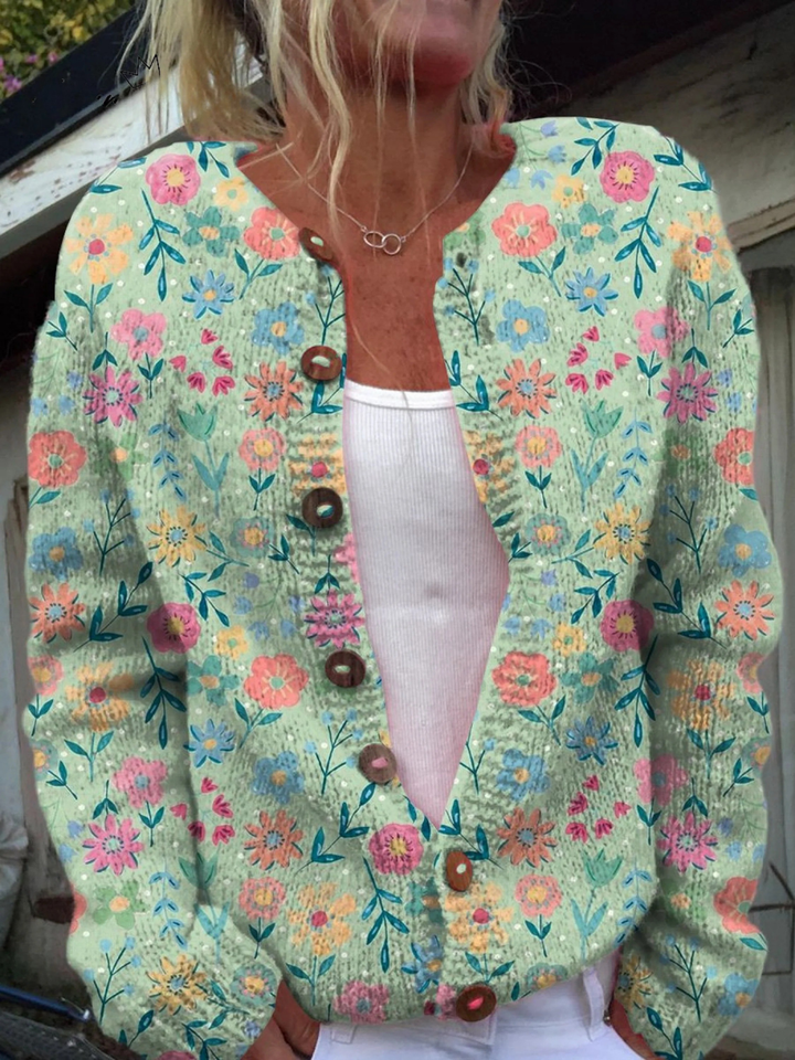 Georgia | Pullover mit floralem Druck und Knöpfen