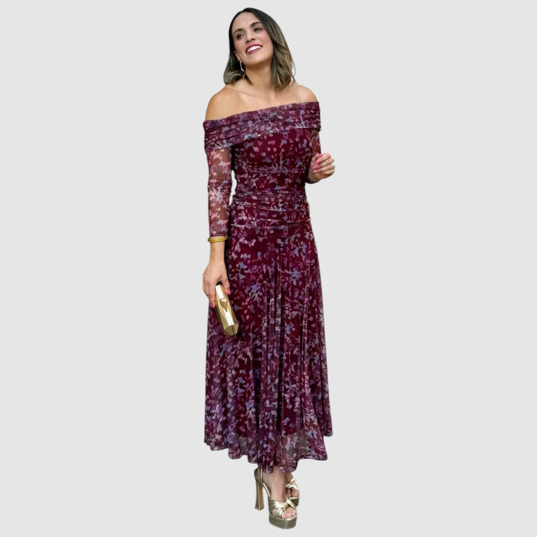 Dana | Abendkleid mit schulterfreiem Ausschnitt und Blumenmuster