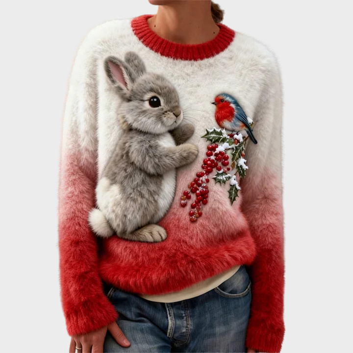 Lucy | Plüschpullover mit Weihnachtshase