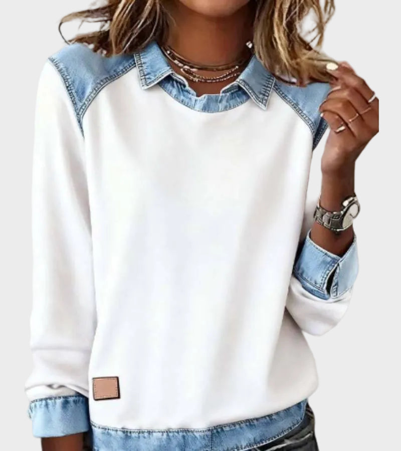 Ravit | Strickbluse in Jeansoptik mit langen Ärmeln