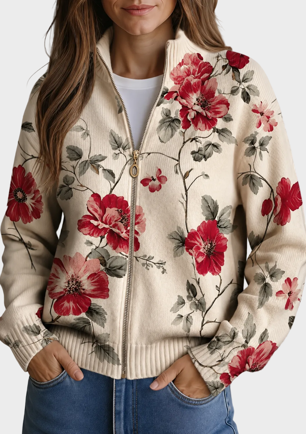 Wilhelmine | Cardigan mit Vintage-Rosendruck