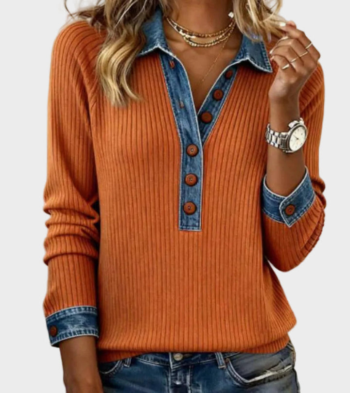Ravit | Strickbluse in Jeansoptik mit langen Ärmeln