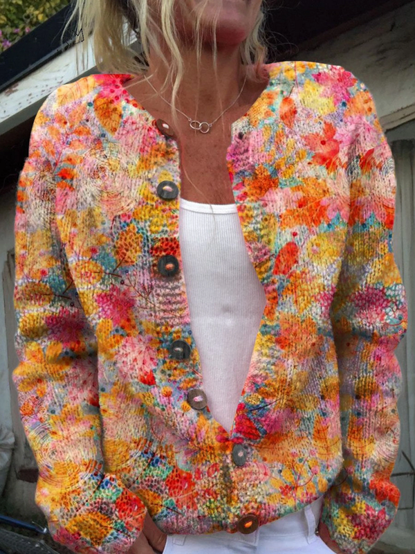 Vivian | Lässiger Pullover mit Blumendruck und Knöpfen