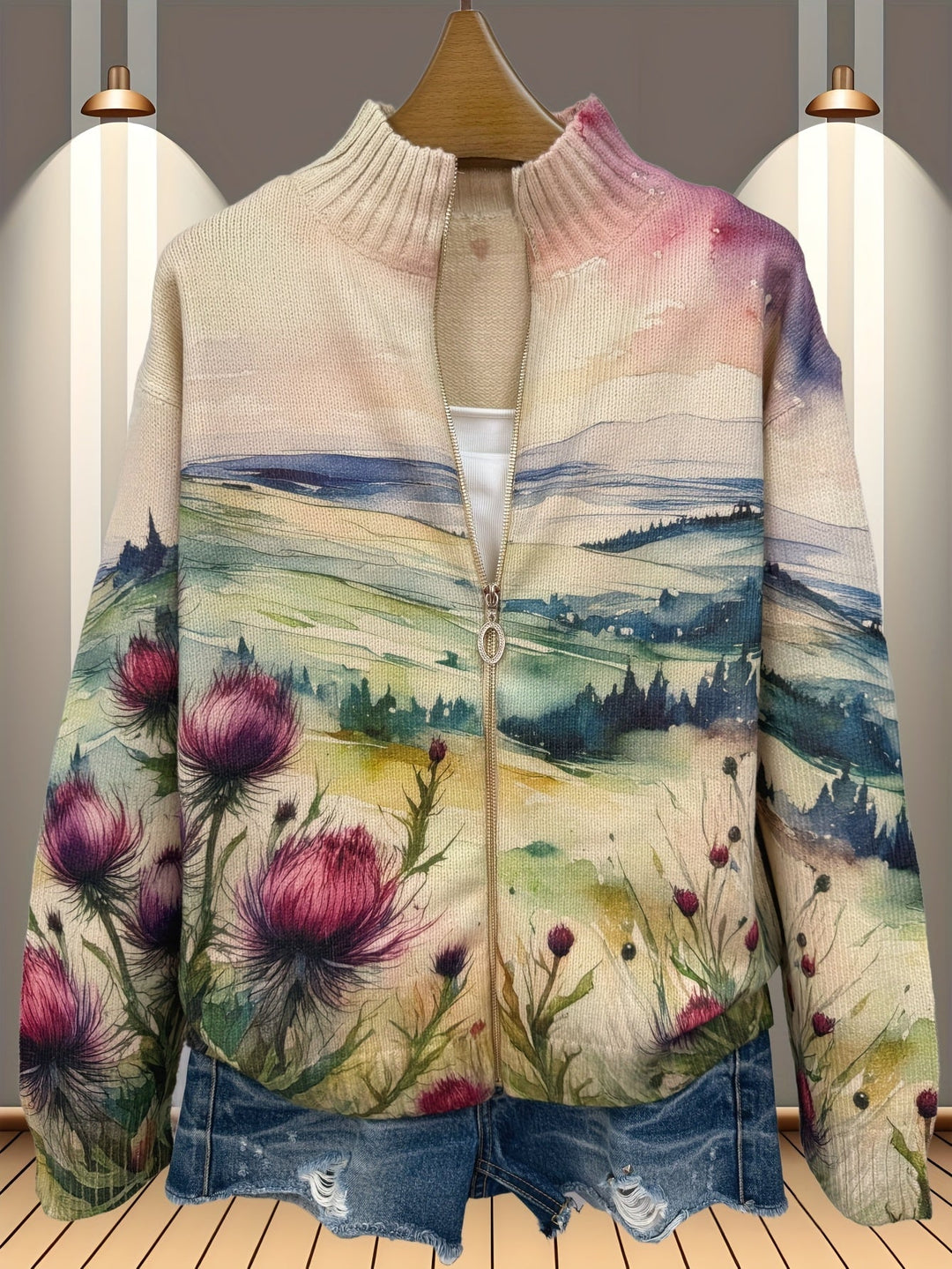 Zelda | Distelblüten-Cardigan mit Reissverschluss