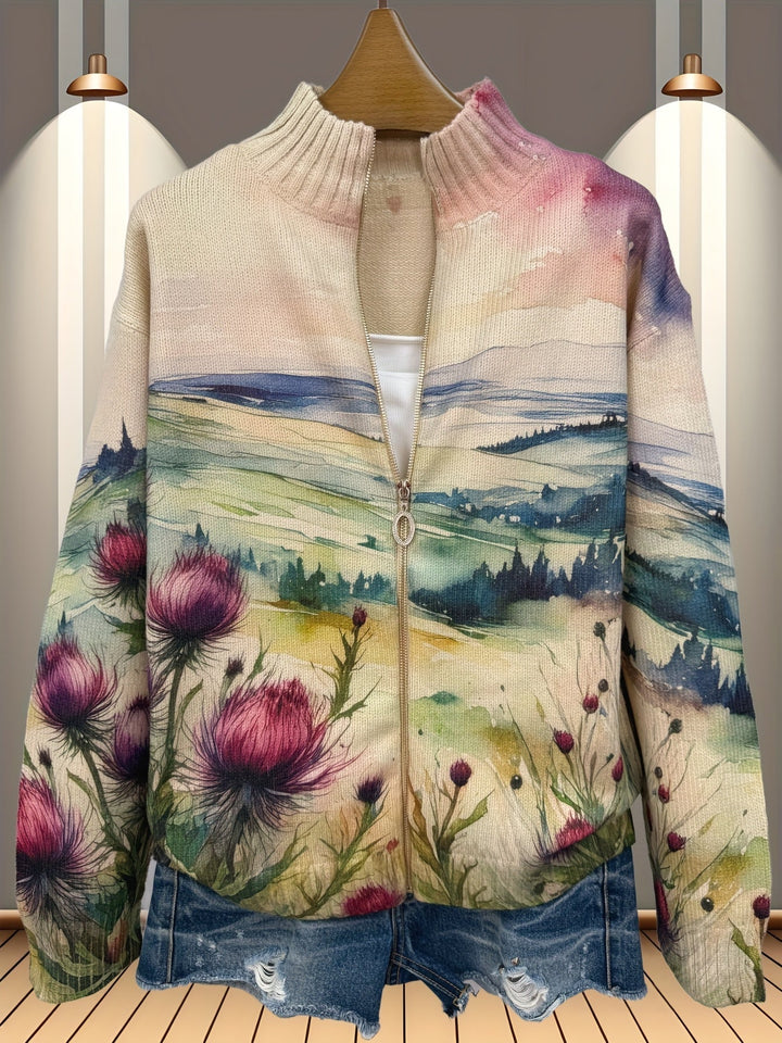 Zelda | Distelblüten-Cardigan mit Reissverschluss