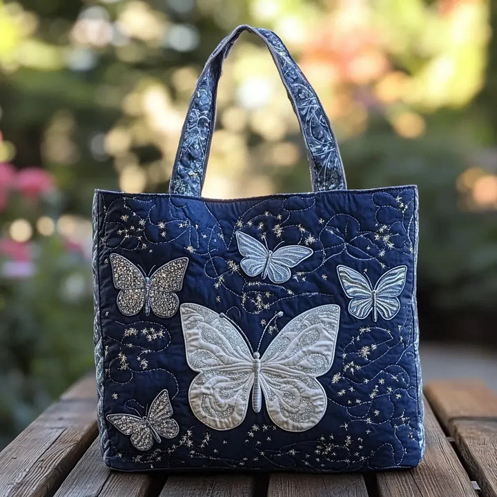 Silberner Papillon-Hund | Gesteppte Shopper-Tasche