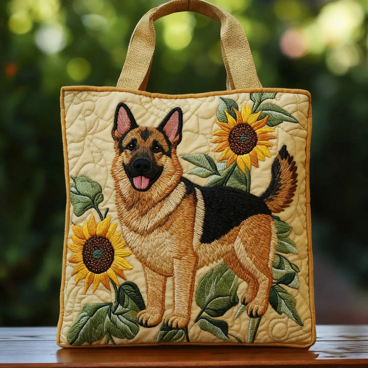 Deutscher Schäferhund & Blumen | Gesteppte Shopper-Tasche