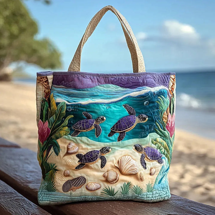 Meeresschildkröten in der Lagune | Gesteppte Shopper-Tasche