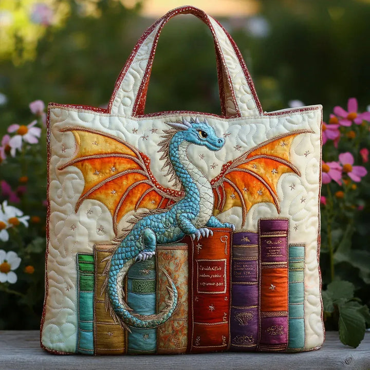 Grüner Drache – Bücherwächter | Gesteppte Shopper-Tasche