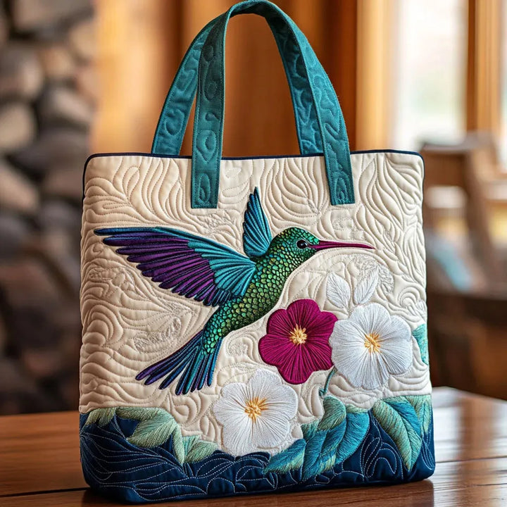 Kolibri & Weisse Blüten II | Gesteppte Shopper-Tasche
