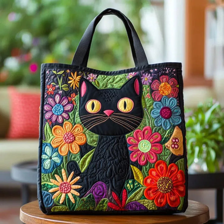 Magische Schwarze Katze | Gesteppte Shopper-Tasche