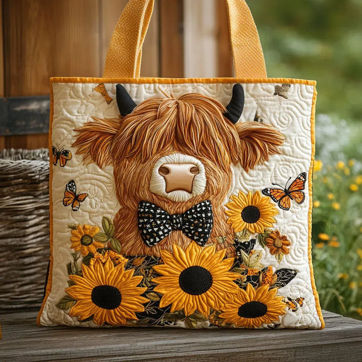 Hochlandrind & Sonnenblumen | Gesteppte Shopper-Tasche