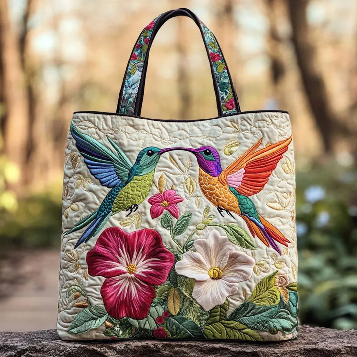 Kolibri & Weisse Blüten | Gesteppte Shopper-Tasche