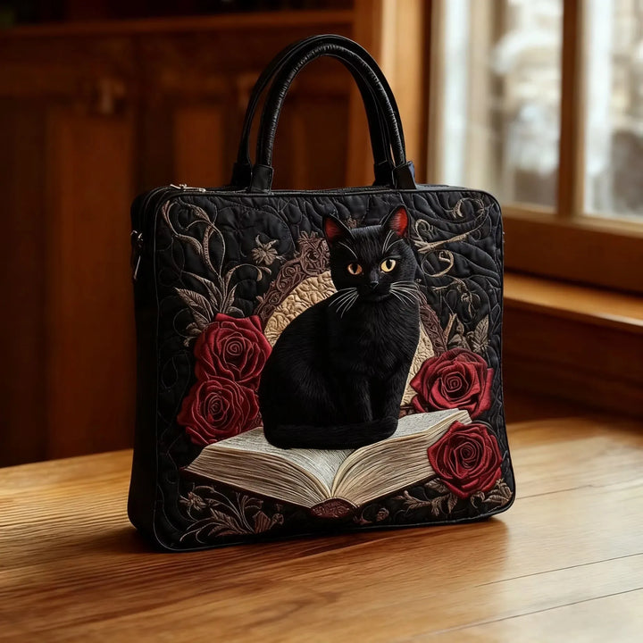 Schwarze Katze & Bücher | Gesteppte Shopper-Tasche
