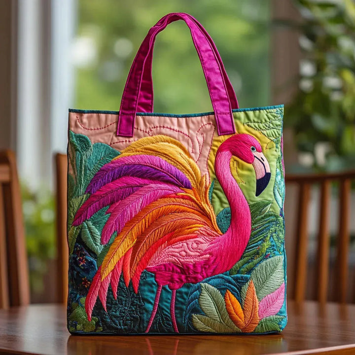 Bunter Flamingo | Gesteppte Shopper-Tasche
