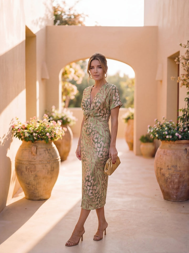 Giulia | Midikleid in Kupferton mit Taillenbindung