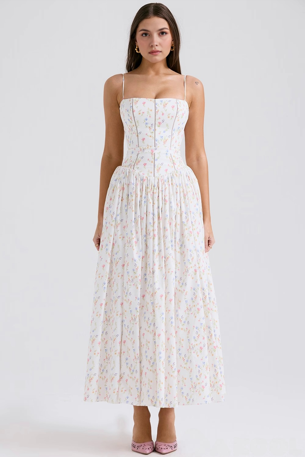 Alexandra | Maxikleid mit Blumenmuster und schmalen Trägern