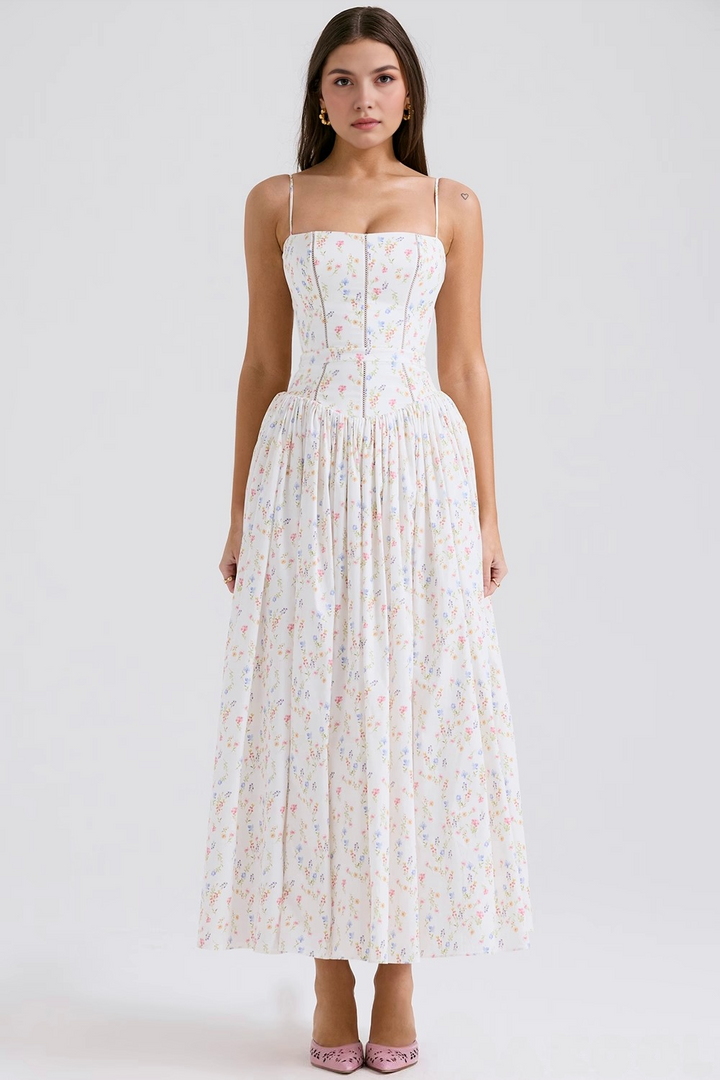 Alexandra | Maxikleid mit Blumenmuster und schmalen Trägern
