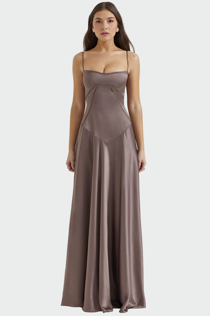 Viktoria | Satin-Maxikleid mit schmalen Trägern