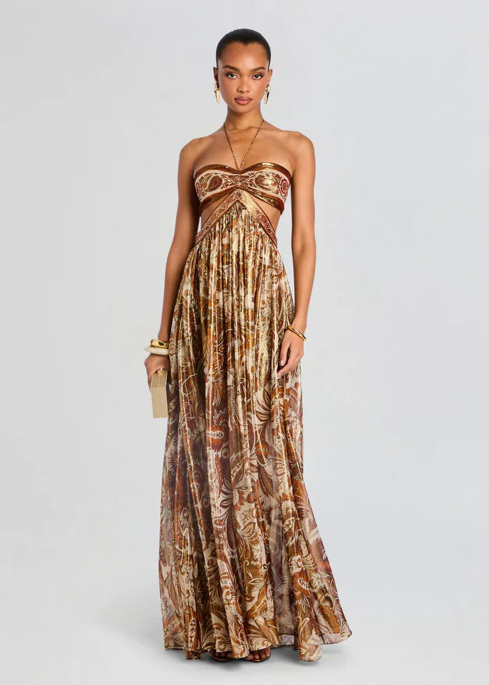 Viktorie | Maxikleid mit Paisley-Muster und Korsage