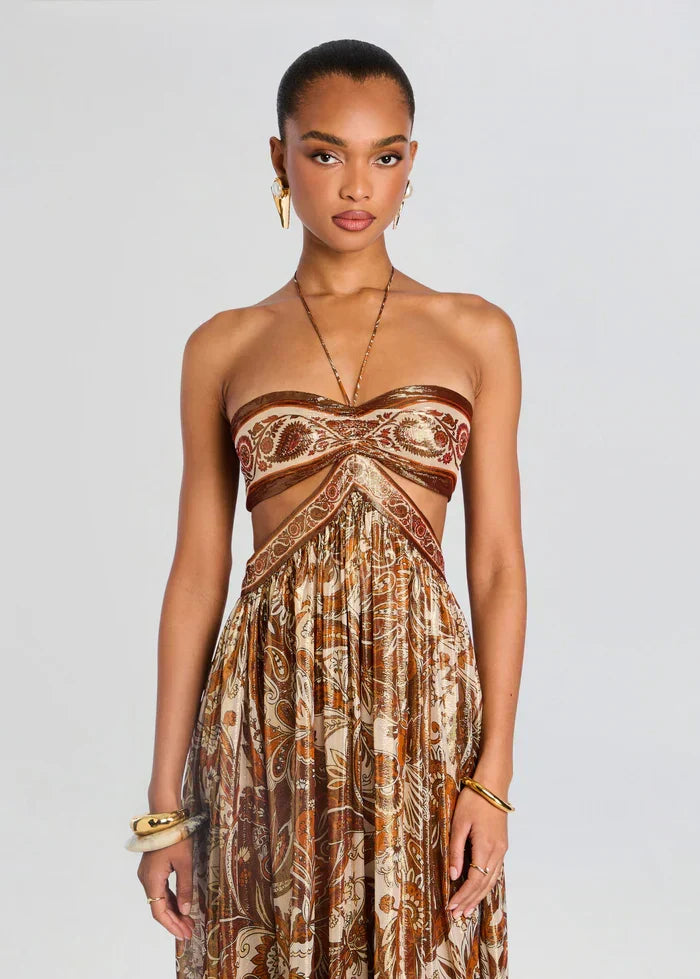 Viktorie | Maxikleid mit Paisley-Muster und Korsage