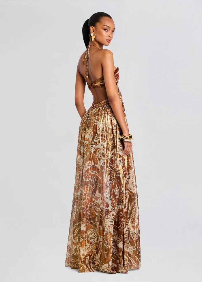 Viktorie | Maxikleid mit Paisley-Muster und Korsage