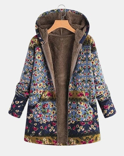 Elsa - Boho-Sherpa-Kapuzenpullover mit Blumenmuster