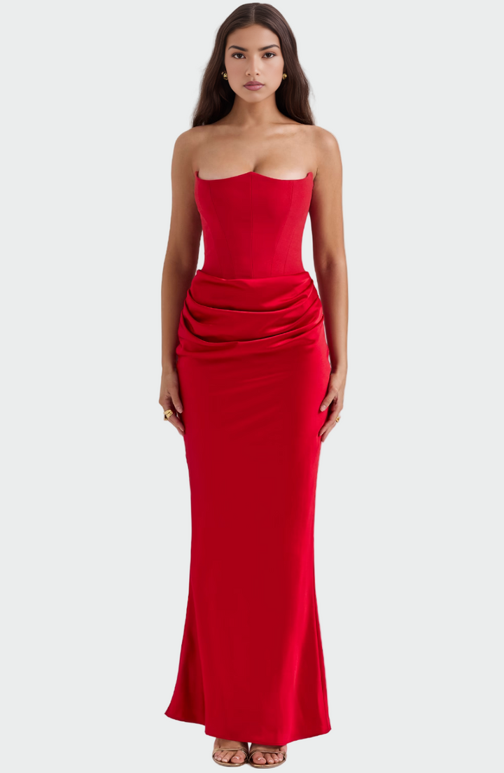 Elisa | Schulterfreies Abendkleid mit Taillenfalte