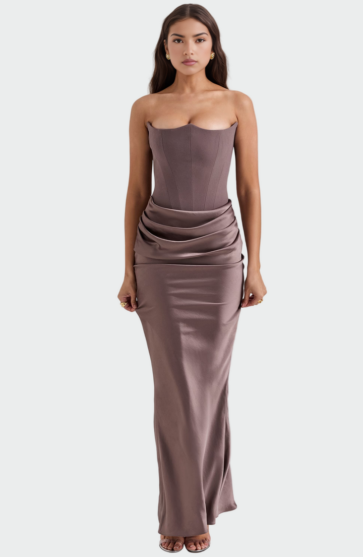 Elisa | Schulterfreies Abendkleid mit Taillenfalte