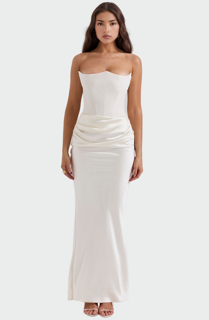 Elisa | Schulterfreies Abendkleid mit Taillenfalte