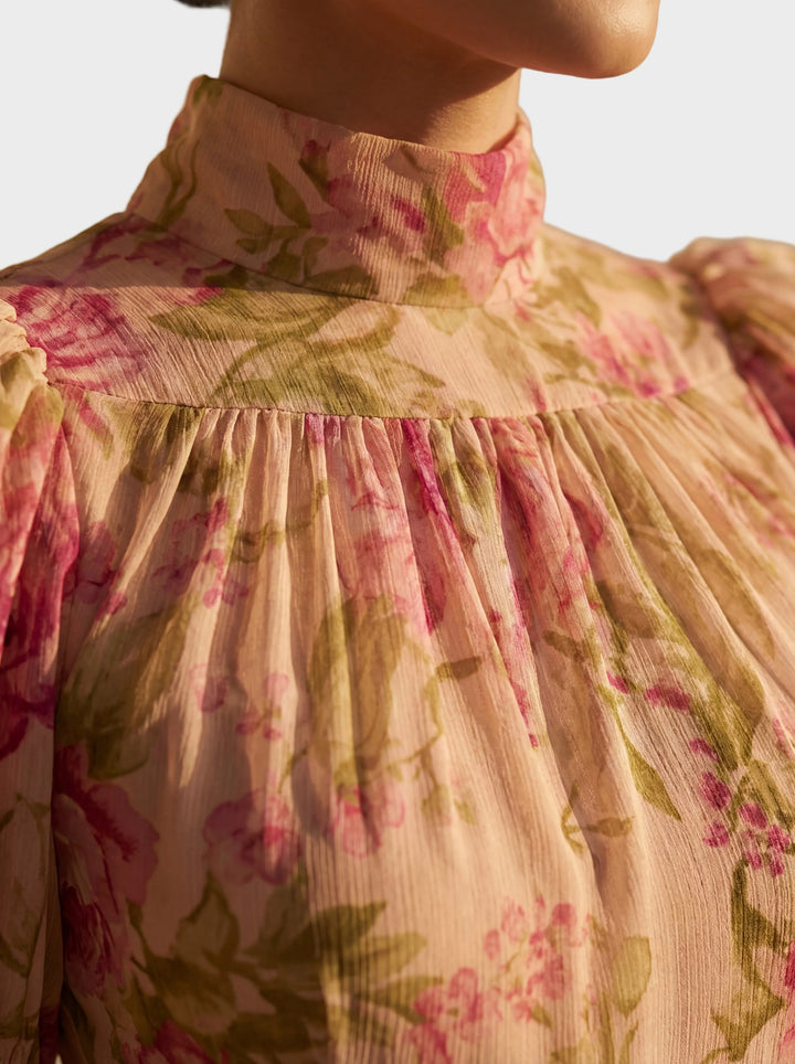 Rosario | Chiffonkleid mit Aquarell-Blumendruck