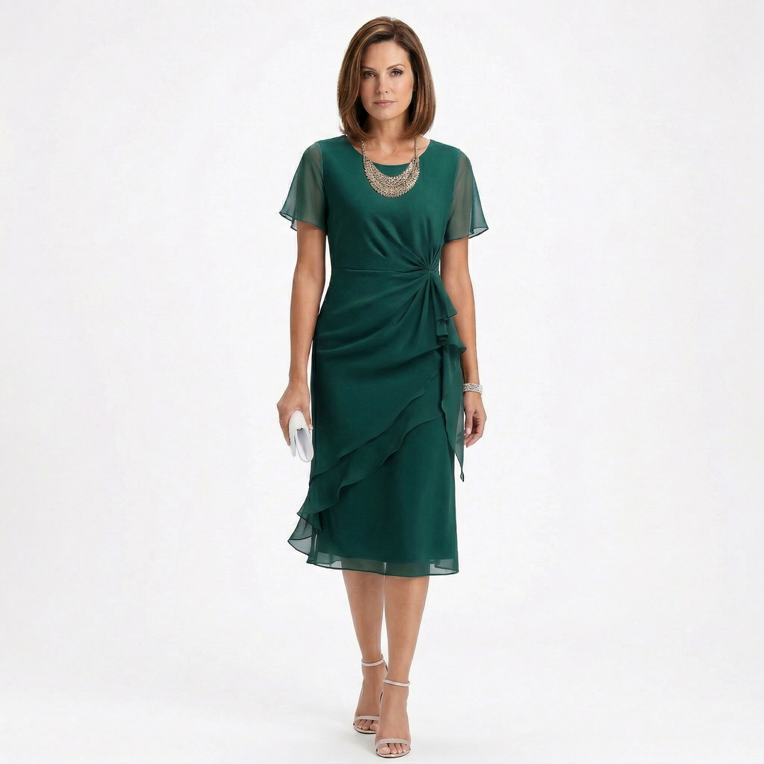 Helena | Kleid mit Taillendrapierung und Volantrock