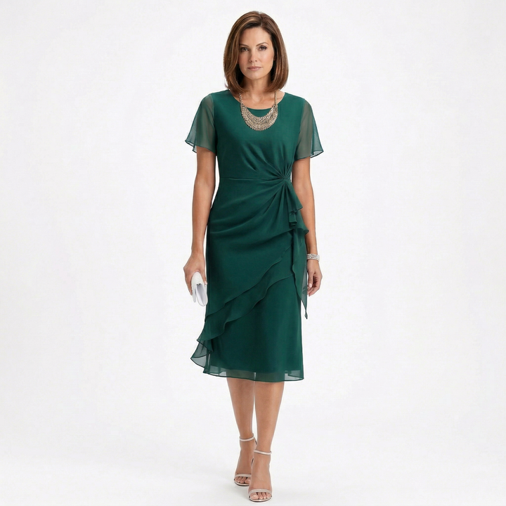 Helena | Kleid mit Taillendrapierung und Volantrock
