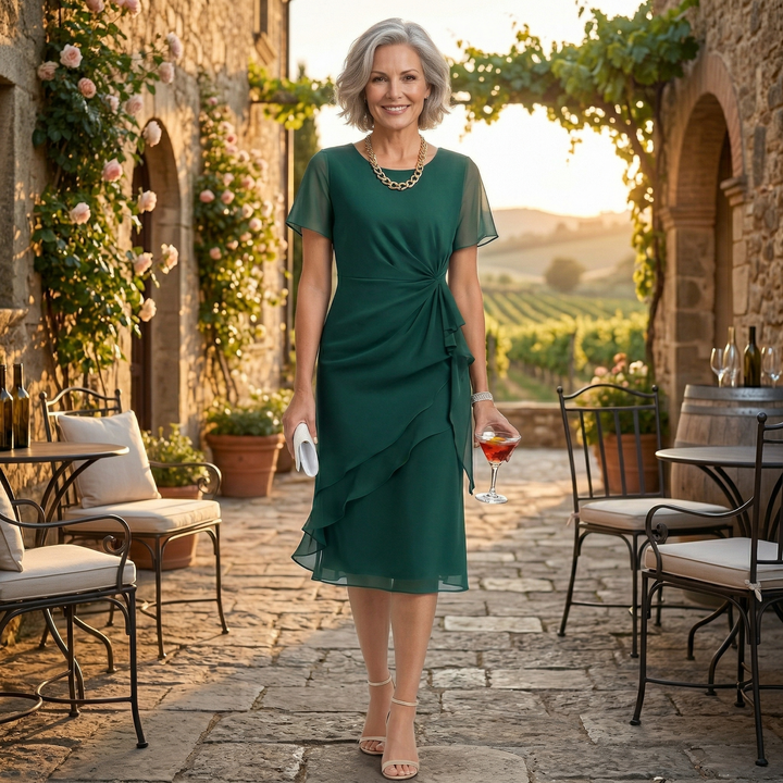 Helena | Kleid mit Taillendrapierung und Volantrock