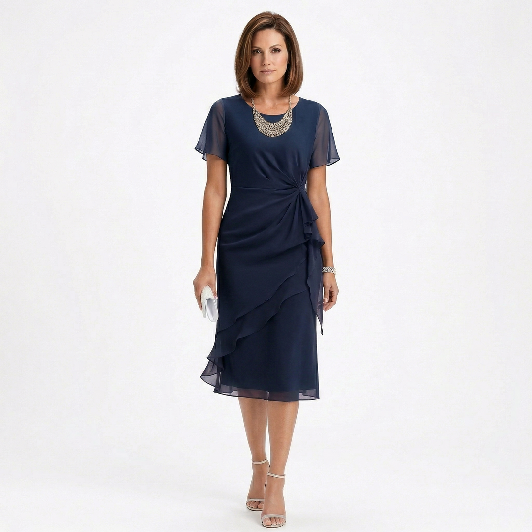 Helena | Kleid mit Taillendrapierung und Volantrock