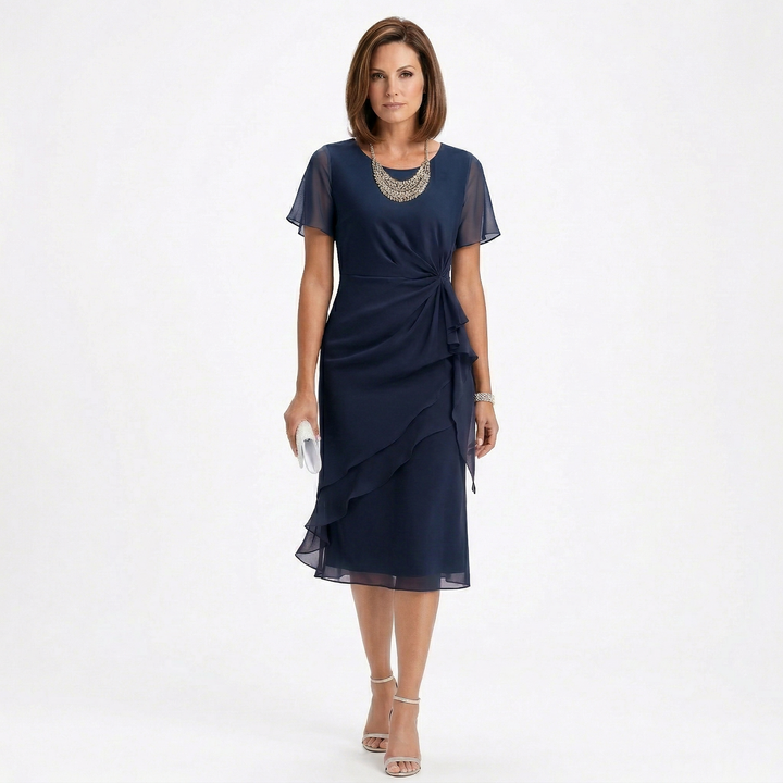 Helena | Kleid mit Taillendrapierung und Volantrock