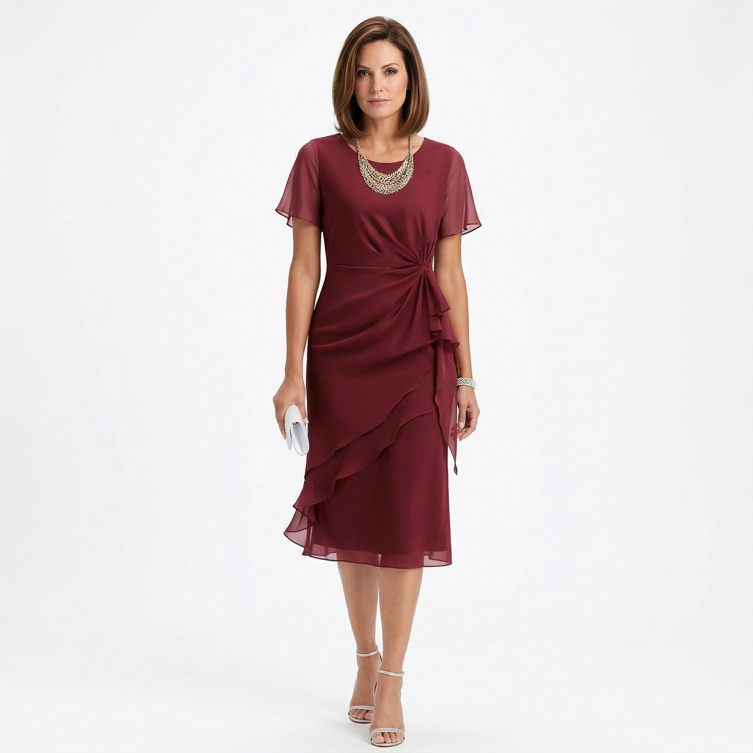 Helena | Kleid mit Taillendrapierung und Volantrock