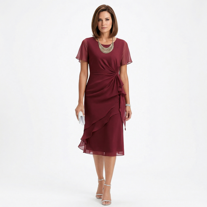Helena | Kleid mit Taillendrapierung und Volantrock