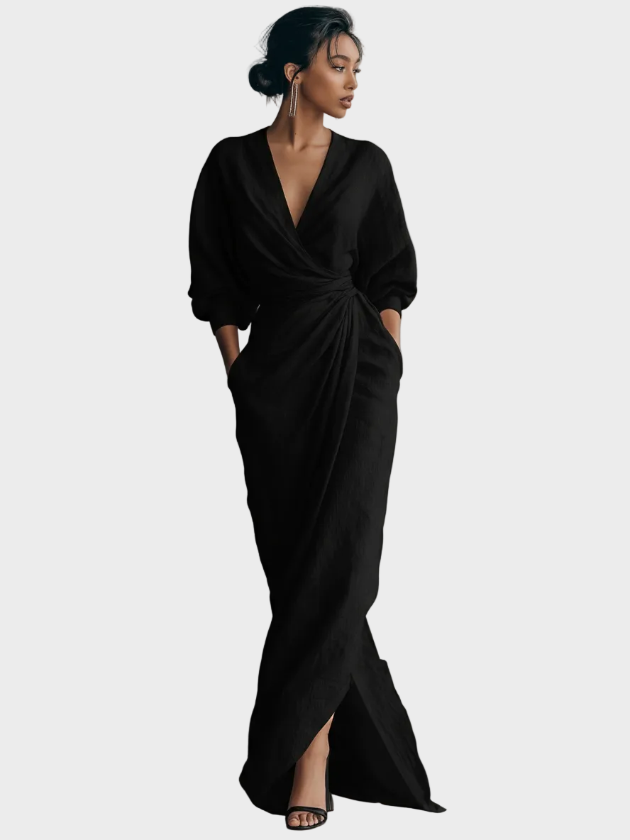 Livia | Leinen-Maxikleid mit V-Ausschnitt