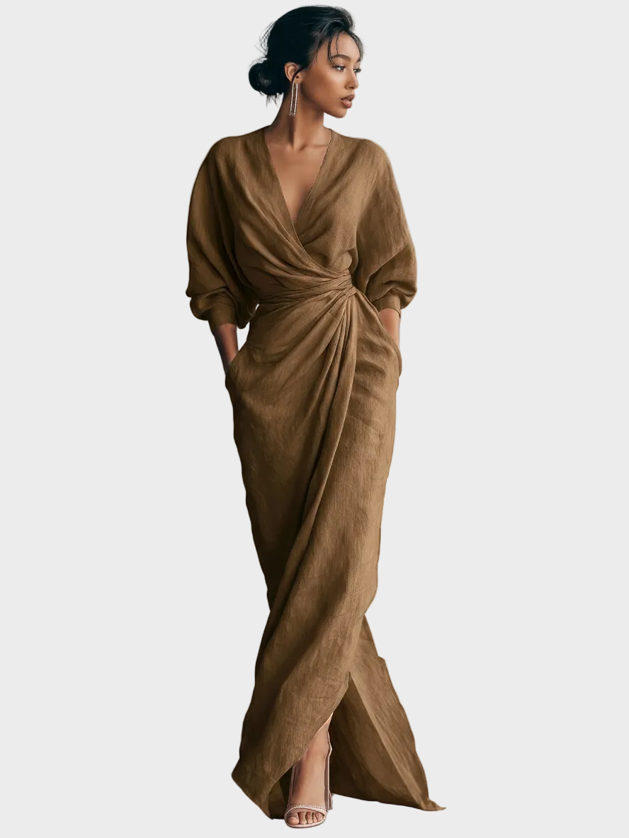 Livia | Leinen-Maxikleid mit V-Ausschnitt