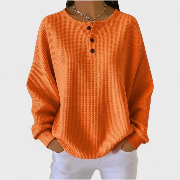 Helga - Oranger Pullover aus weichem Waffelstrick