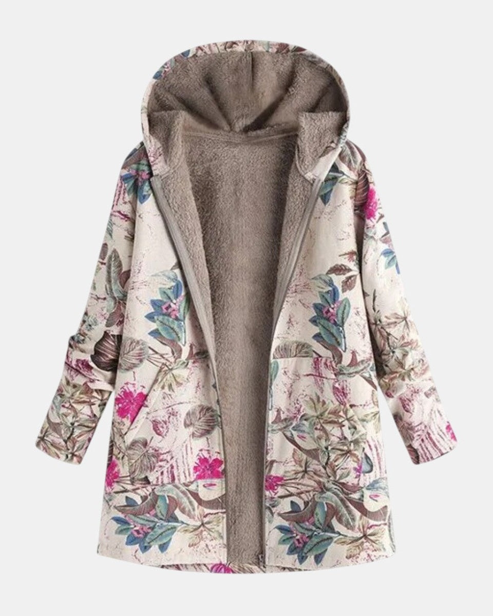 Ilona - Pastellfarbene Fleecejacke mit botanischem Muster