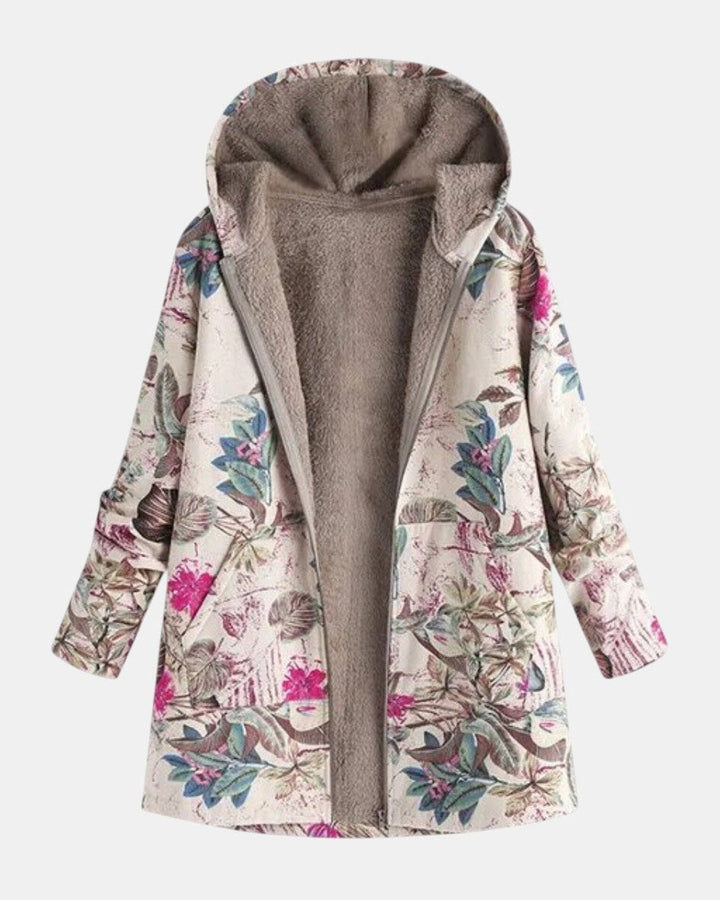 Ilona - Pastellfarbene Fleecejacke mit botanischem Muster
