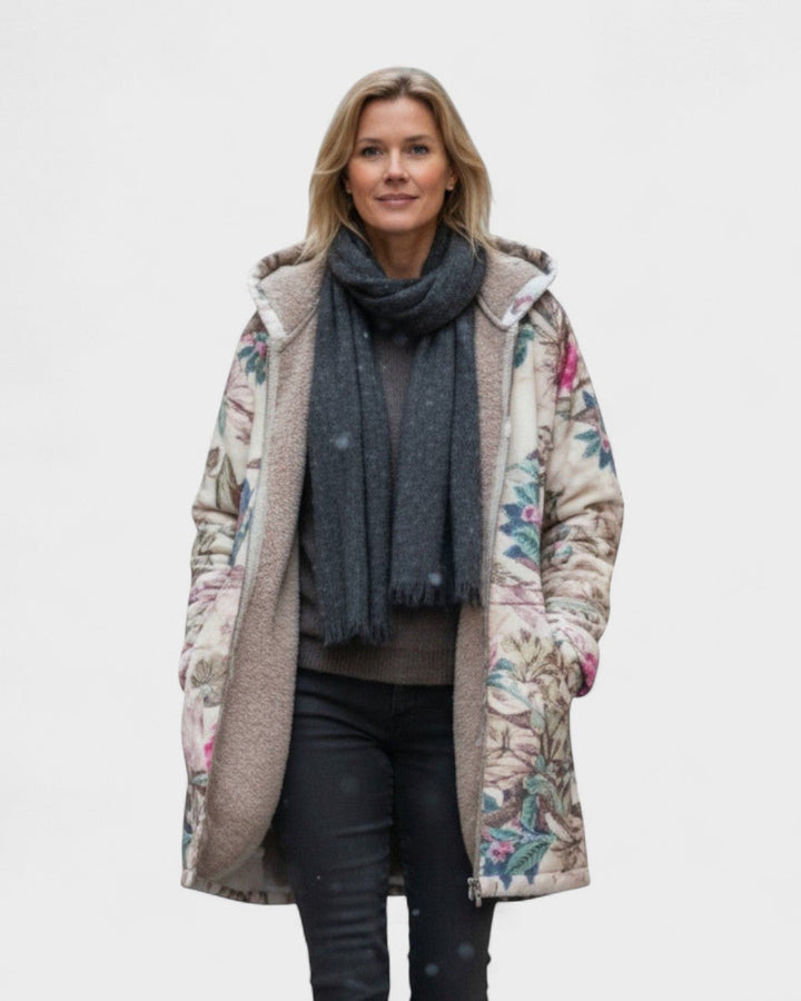 Ilona - Pastellfarbene Fleecejacke mit botanischem Muster