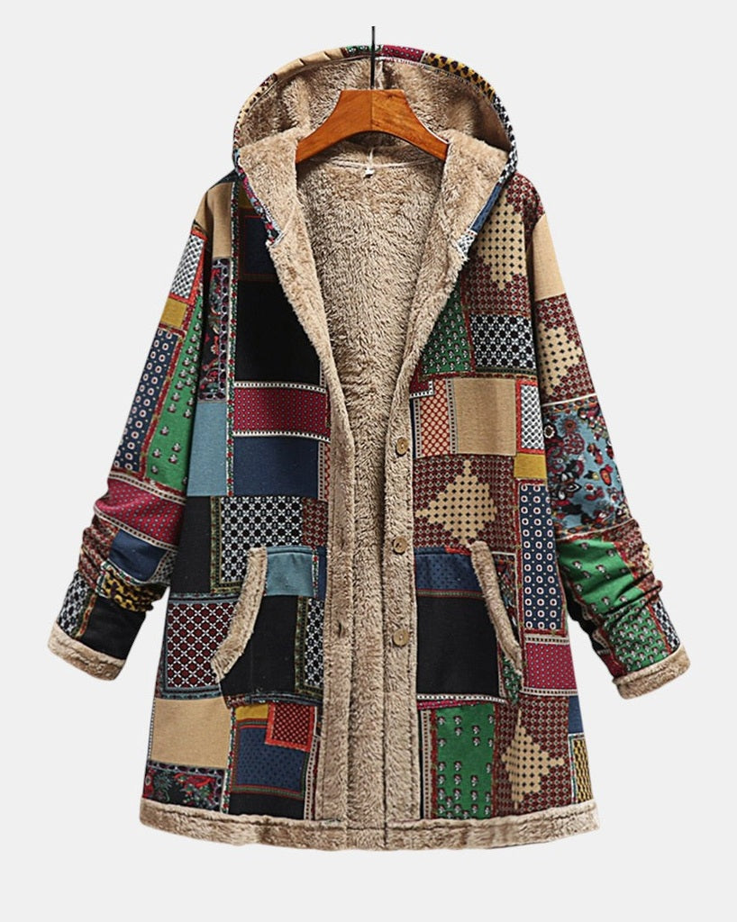 Ute - Gemütlicher Patchwork-Kapuzenpullover in Erdtönen
