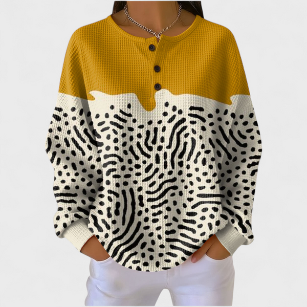 Liesel - Gelb-weisser Pullover mit Tierprint