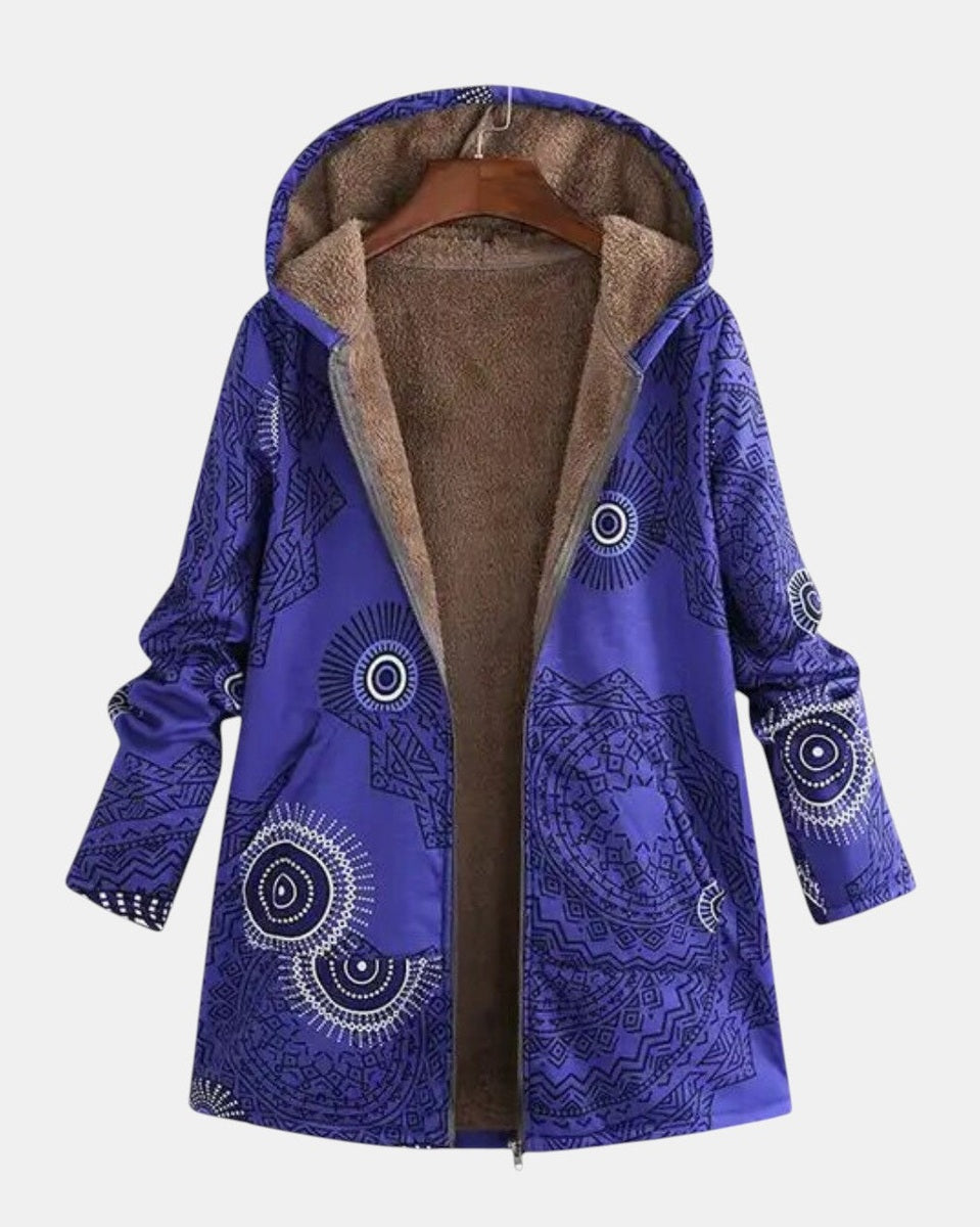 Luise - Marineblauer Fleece-Kapuzenpullover mit Mandala-Muster