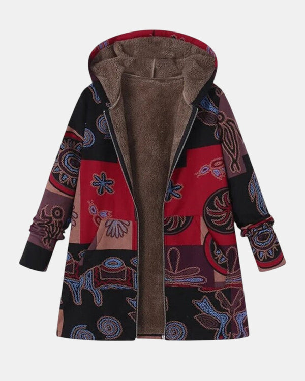 Marianne - Boho-Patchwork-Kapuzenmantel mit abstraktem Muster
