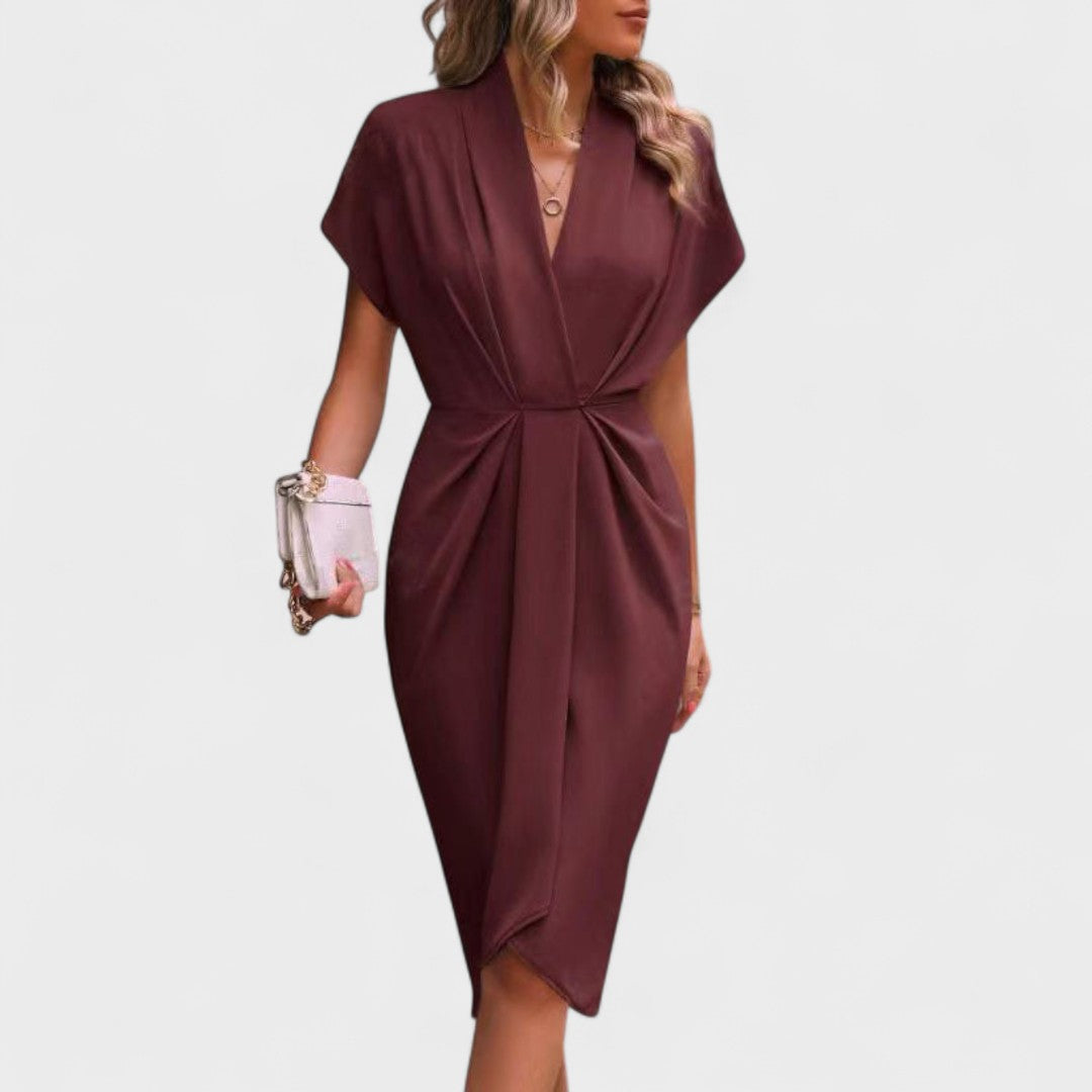 Tihana | Midikleid mit V-Ausschnitt und Taillenfalten