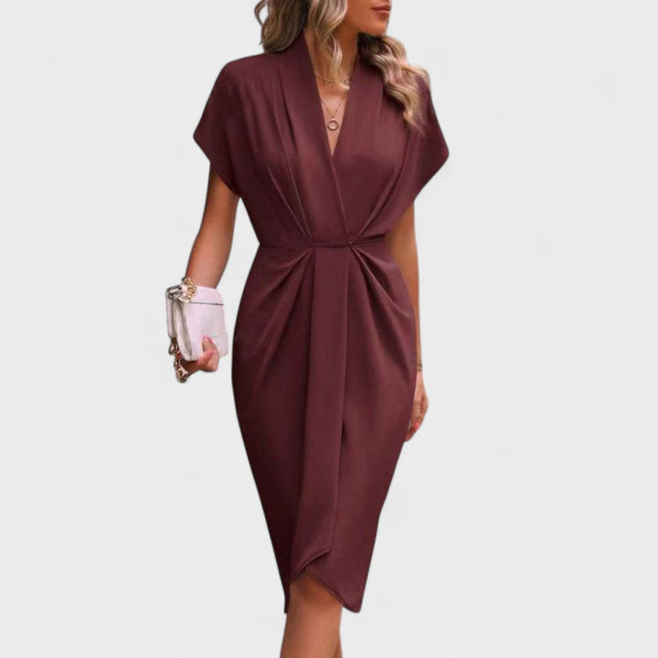 Tihana | Midikleid mit V-Ausschnitt und Taillenfalten